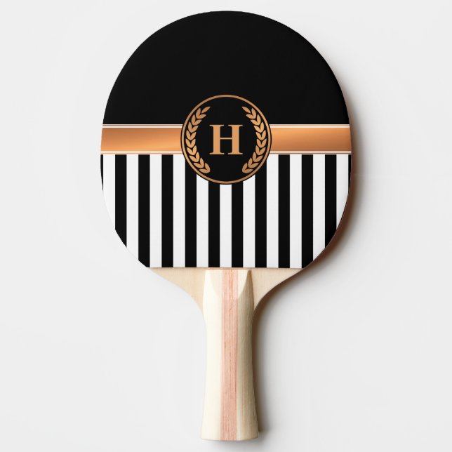 Pala De Ping Pong Monograma negro y dorado (Reverso)