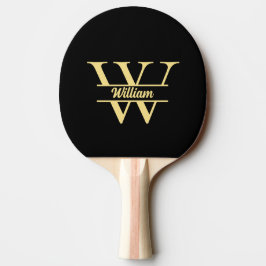 Pala De Ping Pong Monograma negro y dorado | Escritura inicial elega