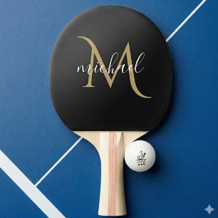 Pala De Ping Pong Monograma negro y dorado Lujo elegante