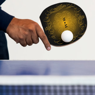 Pala De Ping Pong Monograma Negro y Oro con elementos decorativos