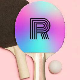 Pala De Ping Pong Monograma Neón Azul Rosa y Morado Ombre