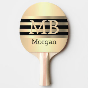 Pala De Ping Pong Monograma/nombre en 3D DIY, rayas negras/doradas s
