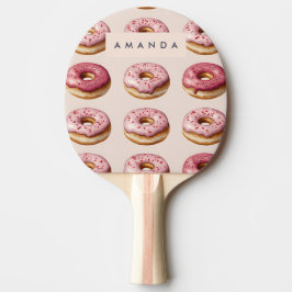 Pala De Ping Pong Monograma Patrón de donut rosado personalizado