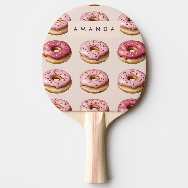 Pala De Ping Pong Monograma Patrón de donut rosado personalizado (Anverso)