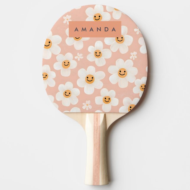 Pala De Ping Pong Monograma Patrón floral de sonrisa personalizada D (Anverso)