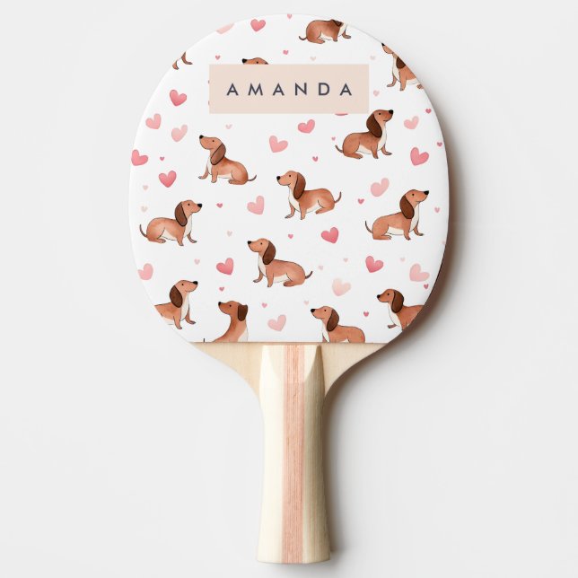 Pala De Ping Pong Monograma Perro Cute Dachshund Personalizado (Anverso)