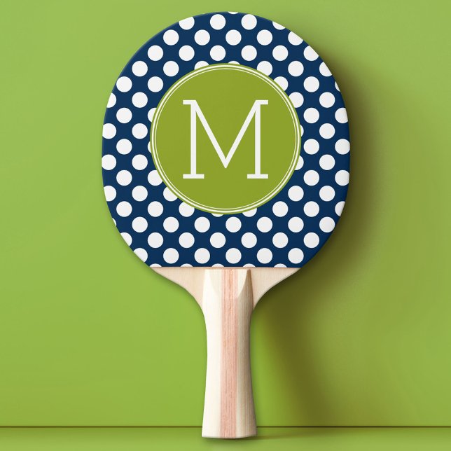 Pala De Ping Pong Monograma Personalizado de puntos de polka verde a (Custom Pin Pong Paddle with Photo Collage)
