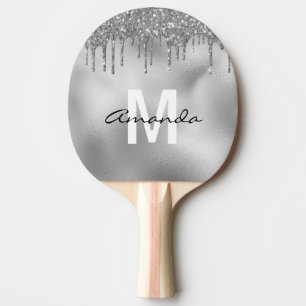 Pala De Ping Pong Monograma personalizado de Purpurina plateado