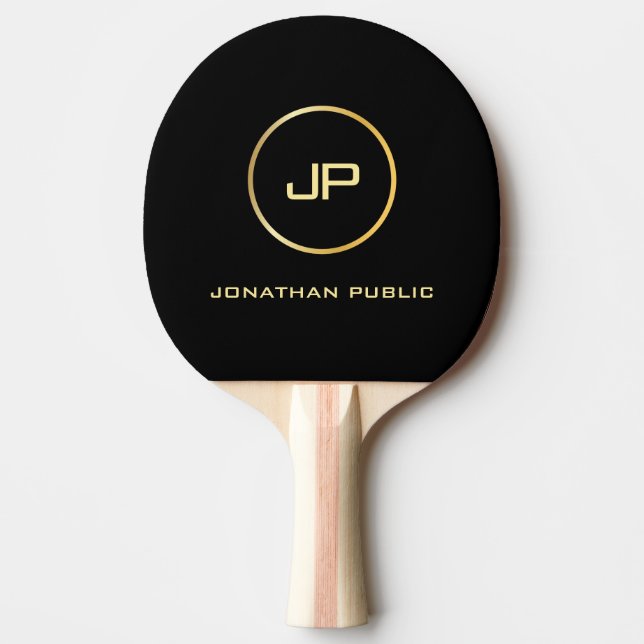 Pala De Ping Pong Monograma Personalizado Gold Elegant Black Templat (Anverso)