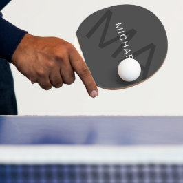 Pala De Ping Pong Monograma Personalizado Moderno Gris