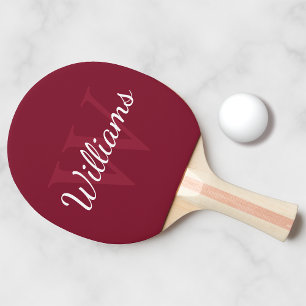 Pala De Ping Pong Monograma personalizado y nombre rojo borgoña