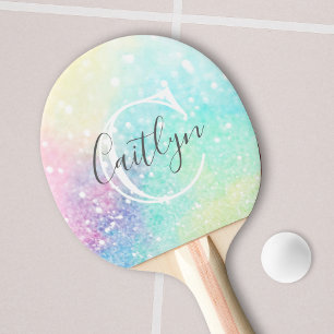 Pala De Ping Pong Monograma Purpurina holográfico personalizado