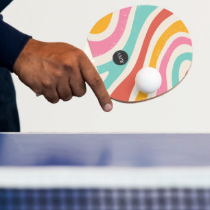 Pala De Ping Pong Monograma Retro Colores Rayas Onduladas