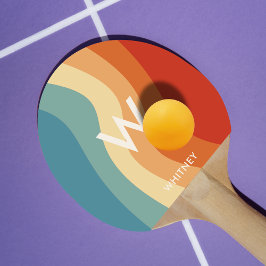 Pala De Ping Pong Monograma retro rayado ondulado personal