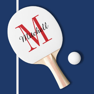 Pala De Ping Pong Monograma rojo y nombre personalizado