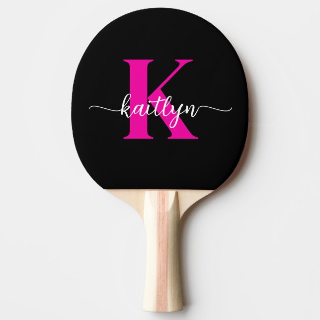 Pala De Ping Pong Monograma Rosa Caliente Negro (Anverso)