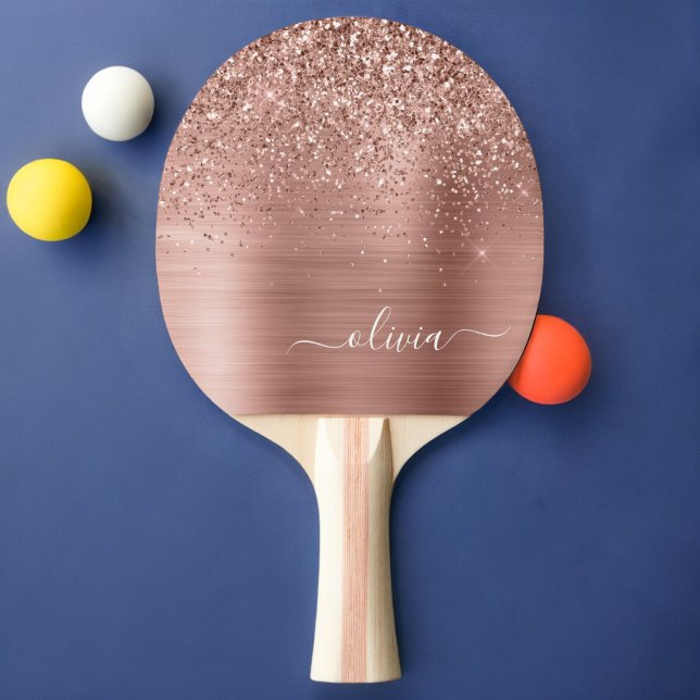 Pala De Ping Pong Monograma Rosa Metalizado de Purpurina rosa dorado (Subido por el creador)