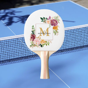 Pala De Ping Pong Monograma Rosas de color acuático flor floral