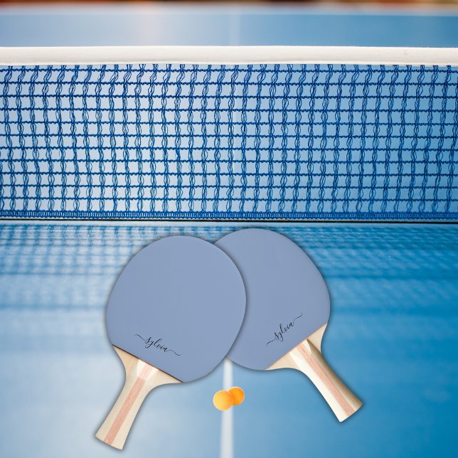 Pala De Ping Pong Monograma Rubor Dusty Blue Modern Girly (Dusty Blue Monogram Name Ping Pong Paddle)
