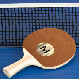 Pala De Ping Pong Monograma simple de oro de cuero de acero inoxidab