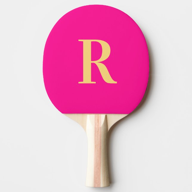 Pala De Ping Pong Monograma simple rosa caliente (Anverso)