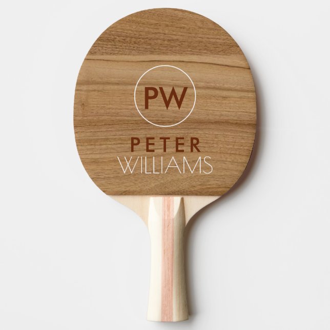 Pala De Ping Pong Monograma sobre textura de madera falsa rústico (Anverso)