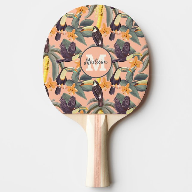 Pala De Ping Pong Monograma tropical moderno Nombre personalizado (Anverso)