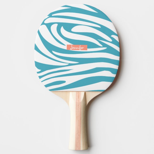 Pala De Ping Pong Monograma Turquoise Stried Zebra Pattern (Anverso)