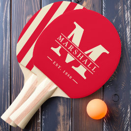 Pala De Ping Pong Monograma y Franja con Nombre Superpuesto Rosa par