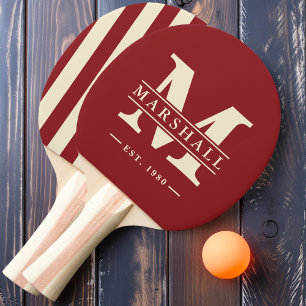 Pala De Ping Pong Monograma y Franja de Superposición de Nombre en F