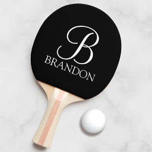 Pala De Ping Pong Monograma y nombre del guión personalizado negro