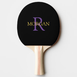 Pala De Ping Pong Monograma y nombre DIY, dorado y púrpura, negro