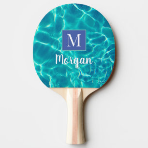 Pala De Ping Pong Monograma y nombre DIY en blanco, agua de piscina 