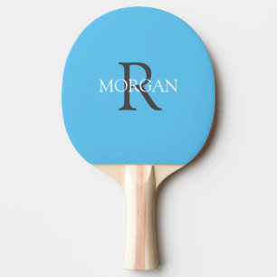 Pala De Ping Pong Monograma y nombre DIY, texto gris y blanco, azul 