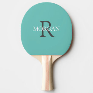 Pala De Ping Pong Monograma y nombre DIY, texto gris y blanco, Verde