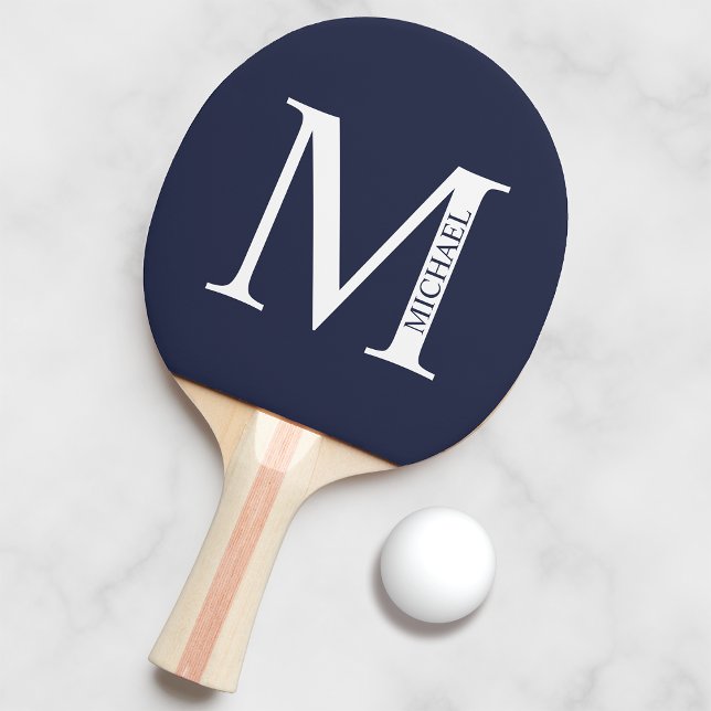 Pala De Ping Pong Monograma y nombre personalizados del azul marino (Subido por el creador)