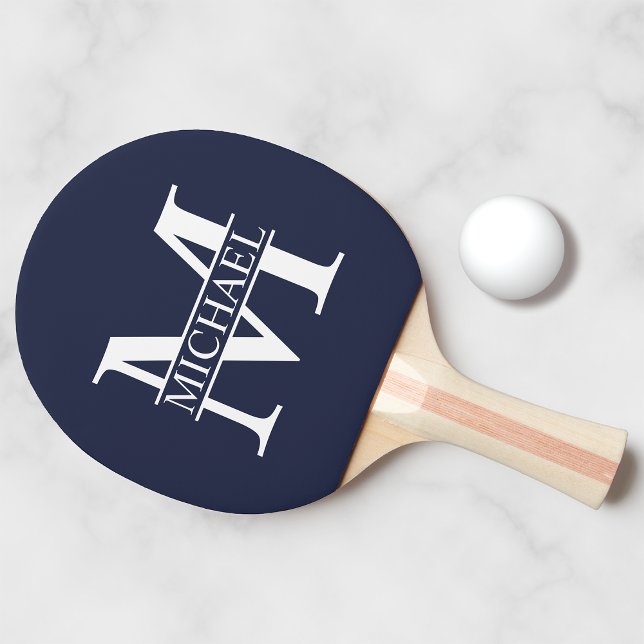 Pala De Ping Pong Monograma y nombre personalizados del azul marino (Subido por el creador)