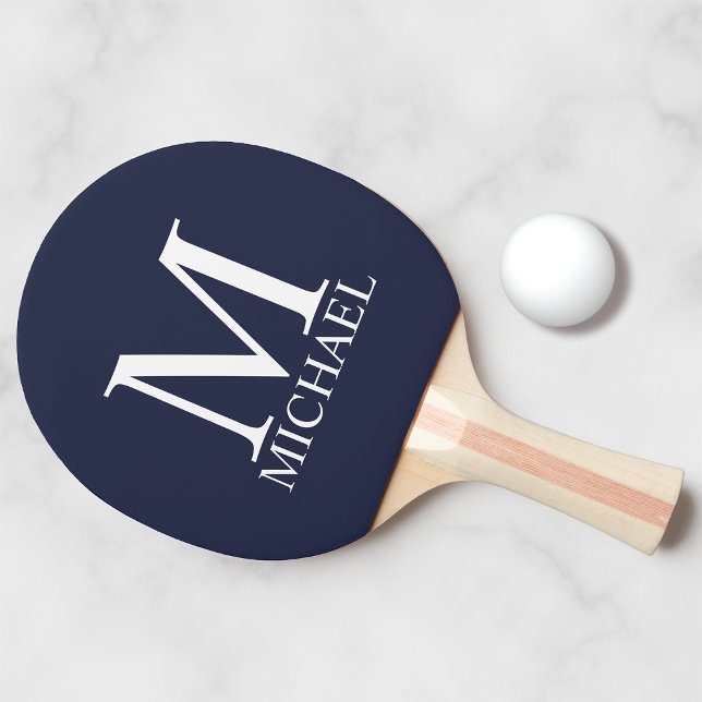 Pala De Ping Pong Monograma y nombre personalizados del azul marino (Subido por el creador)