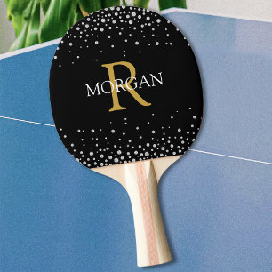 Pala De Ping Pong Monograma y nombre personalizados en oro y blanco,