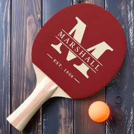 Pala De Ping Pong Monograma y nombre superposición Cranberry profund