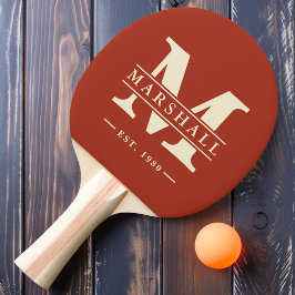 Pala De Ping Pong Monograma y nombre superpuesto Burnt Sienna