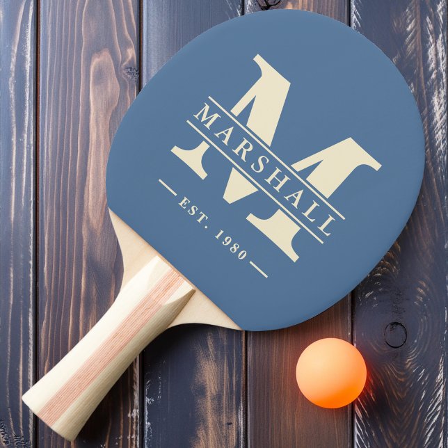 Pala De Ping Pong Monograma y nombre superpuesto Capri azul (Subido por el creador)