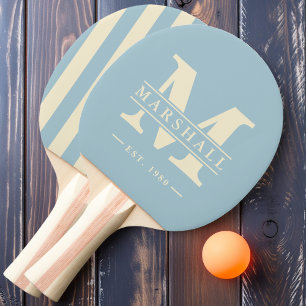 Pala De Ping Pong Monograma y nombre superpuesto Polo con rayas ciel