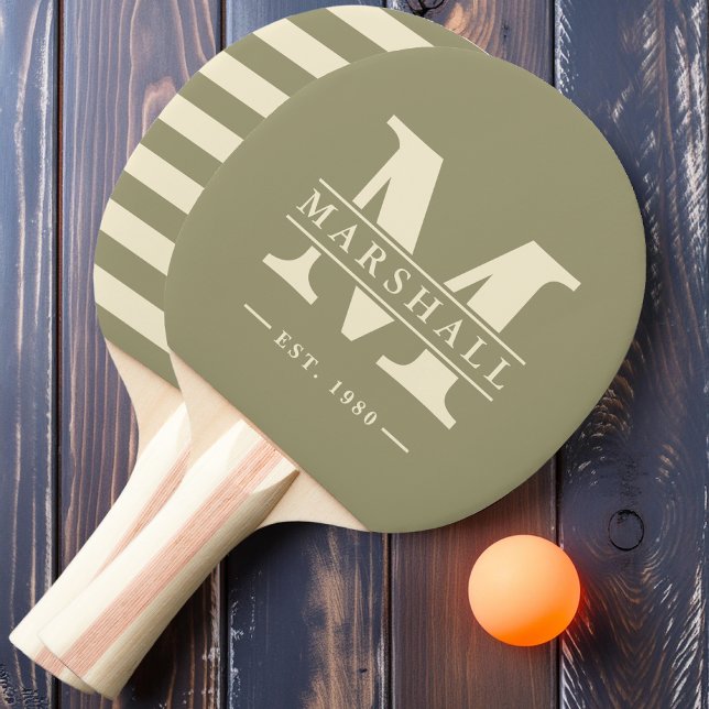 Pala De Ping Pong Monograma y nombre superpuesto Polo Sage Meadow (Subido por el creador)