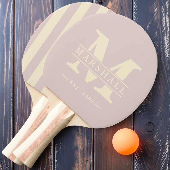 Pala De Ping Pong Monograma y nombre superpuesto Polo Stripe Lavende (Subido por el creador)