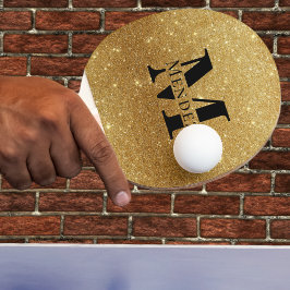 Pala De Ping Pong Monogramado Negro + Purpurina Oro Ping Pong Paddle