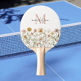 Pala De Ping Pong Monogramo Acuarela Flor silvestre pradera floral