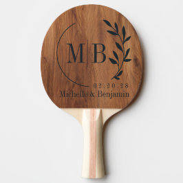 Pala De Ping Pong Monomograma de hoja de madera de arce para boda BK