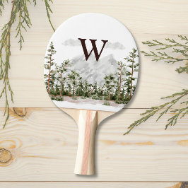 Pala De Ping Pong Montaña y bosque de acuarela monogramada