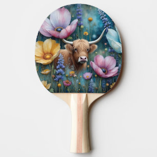 Pala De Ping Pong Montañas Cosmos de color floral de vaca de montaña